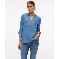 Vero Moda Hemdbluse VMBREE 7/8 SLEEVE LOOSE TENCEL SHIRT GA im Denim-Look und mit Riegel am Arm