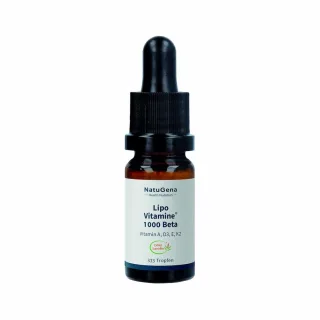 NatuGena LipoVitamine 1000 Beta | 10 ml | 1000 IE | Vitamin A (Beta-Carotin), D3, E (EVNol), K2 MK-7 | vegetarisch