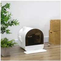 PawHut Katzentoilette Streuschaufel, Streufangmatte mit Deckel, für Wohnzimmer, Weiß