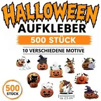 Ware aus aller Welt Sticker 500 Halloween Sticker – 10 Motive, ca. 2,5 cm selbstklebend Aufkleber, (500-tlg)
