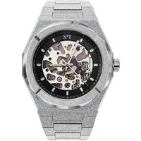 S&T Design Quarzuhr Herrenuhr Armbanduhr Iced Out Frosted Uhr Skelettuhr TIME SPACE SKELETT, (Packung, 1-tlg., inkl. Uhrenbox), Quarzwerk 42mm Leuchtzeiger Skeletton Geschenkbox
