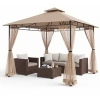 Sekey Pavillon 3 x 3m Pavillon Partyzelt Gartenpavillon mit Moskitonetz, Doppeldach, mit 4 Seitenteilen, Stabil, Wasserdicht, Winfest, Sonnenschutz