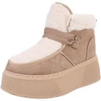 Ital-Design Modische Plateau-Stiefel mit Schnürung für Damen Snowboots (90458049) Keilabsatz/Wedge Stiefeletten in Hellbraun