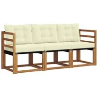 vidaXL Gartenlounge-Set Outdoor-Sofagarnitur mit Kissen 3 pcs Natur und Creme, (3-tlg)