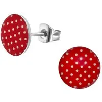 BUNGSA Ohrring-Set Ohrstecker Rot mit weißen Punkten Rockabilly 10mm aus Edelstahl Damen (1 Paar (2 Stück), 2-tlg), Ohrschmuck Ohrringe
