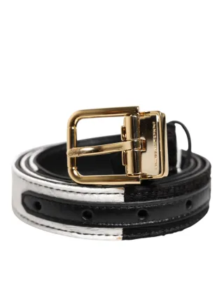 Dolce & Gabbana Schwarz Weiß Patchwork Gold Metall Schnallen Gürtel