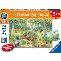 Ravensburger Puzzle Wieso? Weshalb? Warum? Junior, Tiere im Wald und auf der Wiese, 24 Puzzleteile, 2x12 Teile, Made in Europe