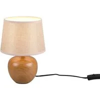 Reality Leuchten LED Nachttischlampe, Dimmfunktion, LED wechselbar, Warmweiß, klein-e Holz-optik Fensterlampe Fensterbank Lampenschirm Stoff, H 26cm