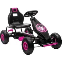 HOMCOM Go-Kart Kinderfahrzeug, Tretfahrzeug, Pedal und Handbremse, Outdoor, für Garten, Balkon, Rosa+Schwarz