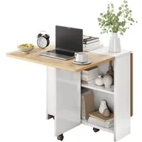 GarveeMore Esstisch klappbarer mit 2 Ablageflächen für 4 Personen, Küchentisch erweiterbar für Esszimmer,Küche,Büromöbel