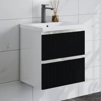 duschspa Waschtisch Waschbecken mit Unterschrank Badmöbel Set Hängeschrank, Weiß/Schwarz, 50-120 cm
