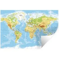 MuchoWow Wandsticker Weltkarte - Statistisch - Blau - Erde - Bildung (1 St), Wandtattoo, Selbstklebend, Wohnzimmer, 30x20 cm