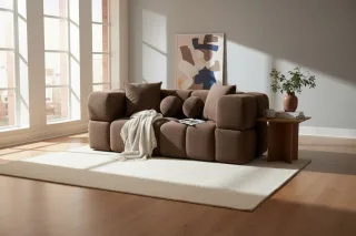 Sofa Designersofa VEGA 2-Sitzer in Stoff Egon Dunkelbraun