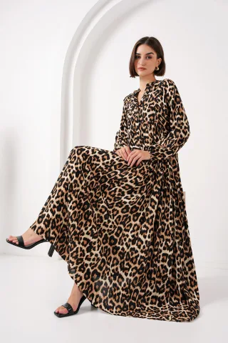 Gedrucktes V-Ausschnitt Maxikleid mit Knopfverschluss