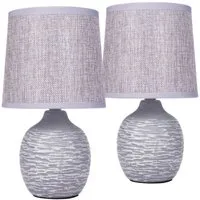 BRUBAKER Tischleuchte Designer Nachttischlampe Grau, Tischlampe, Ohne Leuchtmittel, Deko Nachttischlampen mit Keramikfuß - Modern - 1x oder 2er Set