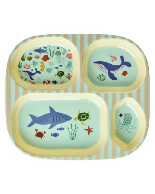 Rice Kinderteller mit 4er Einteilung Blue Ocean Print