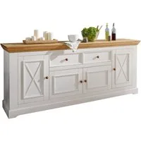 Woodroom Sideboard Oslo (Maße: 209 × 88 × 42 cm), massive Kiefer weiß gewachst