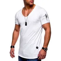 SOULSTAR T-Shirt BHKNINB Herren Basic Kurzarm V-Neck Oversized Shirt V-Ausschnitt Zipper