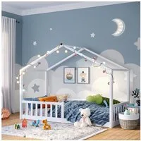 Bellabino Hausbett Bia mit Lattenrost (weiß, optional mit Matratze), Bodenbett mit Rausfallschutz, verfügbar in 80x160 & 90/120/140x200 cm
