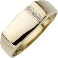 Schmuck Krone Goldring Herren Ring aus 585 Gelbgold mit Brillant flach, Gold 585