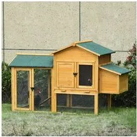 PawHut Hühnerstall Zwerghühnerstall mit Freilauf und Brutkasten, Wetterbeständig, für Garten, Balkon, Gelb+Grün