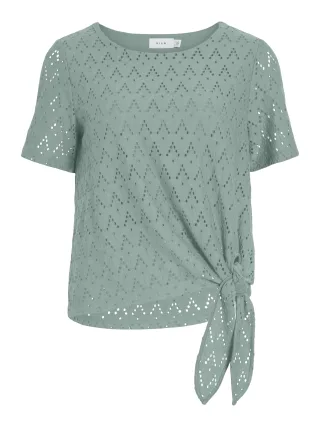 VILA - VIAMALINA OPEN O-NECK S/S TOP/VOL/PB Blue Surf - Gr. - S