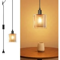Nettlife Pendelleuchte Vintage Glas Gold E14 1 Flammig Esszimmer Hängelampe mit Stecker, mit Stecker und Schalter, LED wechselbar, Retro Esstisch Hängeleuchte für Wohnzimmer Küche