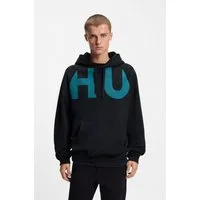 HUGO Hoodie Loose Fit, Druck vorne und hinten, Kapuze mit Kordelzug, Kängurutasche