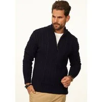 DAILY COTTON Strickpullover als Grobstrick Troyer Pulli mit Zopfmuster für Herren Männer Winterpullover Half-Zip im Regular-Fit