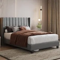 Yaheetech Polsterbett Doppelbett, Bettgestell mit gepolstertem Kopfteil & Lattenrost, 140 x 200 cm