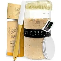 Krustenzauber Fermentationsglas Brotbackform Sauerteig Starter Set - Gärglas mit Spatel u. Thermometer, (2-tlg)