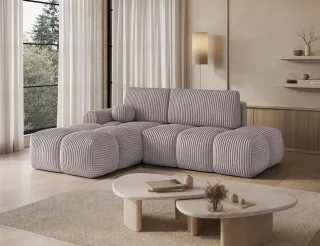 Ecksofa mit Schlaffunktion Sofa PLAY Stoff Tilia Silbergrau Ottomane Links