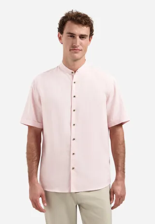 No Excess - Shirt Short Sleeve Granddad With Linen soft pink - Gr. - XL