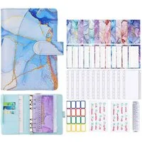 KINSI Ringbuchmappe Marmoriertes Notizbuch, 6-Loch-Loseblatt, A6-Budget-Notizbuch (Set), Reisetagebuch mit Magnetknopf und Stifthalter