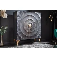 riess-ambiente Highboard GOLDEN SUNSET 120cm schwarz/gold - Massivholz, 3D-Front mit Ornament (Einzelartikel, 1 St), Design Schrank mit Stauraum & Türen – ideal für Wohn- oder Esszimmer