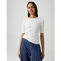 OPUS Kurzarmshirt Basic Rippshirt aus Baumwoll Mix Schmale Passform, Pull-on, elastischer Stoff