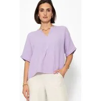 SASSYCLASSY Kurzarmshirt Oversize Musselin Shirt Damen kurz in V-Ausschnitt Lockere Kurzarm Shirt aus weichem Baumwolle mit feinem Schlitz Elegant