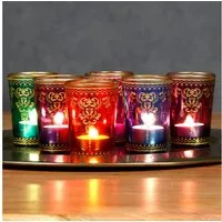 Casa Moro Teelichthalter Teelichtgläser bunt mix 6er Set zum Kerzen gießen Kerzengläser (einzigartige Tischdeko, Kerzen-Deko im orientalisch marokkanischen Stil), bunte Teelichthalter aus Glas TGL-1000