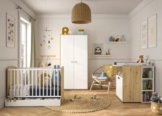Galipette Babyzimmer-Komplettset "Arthur" mit Schrank, Bett mit Schubl, Wickelkommode, Wickelaufsatz und Regal, 6 Stk. tlg.