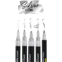 Online Pen Fineliner Silver Lettering, (5x goldene Metallic-Acryl-Stifte, deckend, Handlettering-Stifte mit verschiedenen Spitzen), Fineliner, Brushpen, Marker, Kalligrafie-Stift