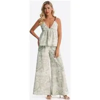 Imily Bela Hausanzug Damen 2-teiliges Strand-Set mit Perlen-Trägern und Vintage-Print (Set, 2 tlg., Trägertop + Palazzohose) Boho-Outfit