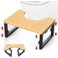 HEYHIPPO Tritthocker Klappbarer Toilettenhocker Höhenverstellbarer Fußhocker Holzfarbe (Stabiler und tragbarer Toilettentritthocker mit geringem Platzbedarf, Ein Tritthocker), Rutschfester Fußhocker für Erwachsene und Kinder aus Bambus