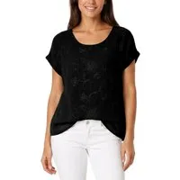 dy_mode Kurzarmbluse Kurzarm Bluse Elegantes Baumwollshirt Damen einfarbig Blusenshirt in Unifarben, Rundhalsausschnitt, mit Blumenstickerei