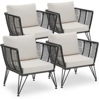 tectake Essgruppe Garten-Loungesessel Sundo im Rope-Design, (Set., 4-tlg), Solide Gestelle aus pulverbeschichtetem Stahl