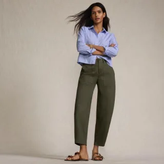 Barrel-Chinos High Waist, Damen,  Grün, Baumwolle/Elasthan, by Lands' End