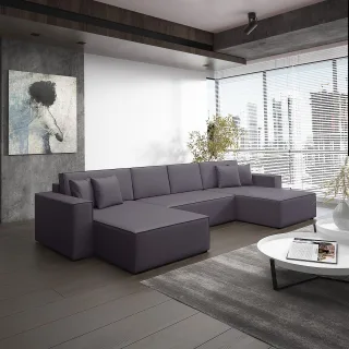 Wohnlandschaft Schlafsofa Sofa CONOR Kunstleder Grau