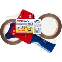 tesa Klebeband tesapack Handabroller inkl. 2 Rollen Paketband - für Packband bis 50mm (Packung, 1-St., Packband Abroller inkl. 2 Rollen Paketband) Packbandabroller für leichtes & sicheres Verpacken - blau / rot