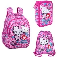 CoolPack Schulrucksack Hello Kitty Schulset: Rucksack, Federmäppchen, Sporttasche, 2 Fächer, Größe: 15", Verstärkter Boden