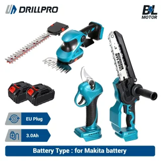 Drillpro Brushless Motor Gardening Tool Set: Chainsaw Hedge Trimmer Pruning Shears 3-in-1 Set 8 inch Chainsaw 25mm Cutti
