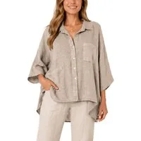 dy_mode Hemdbluse Damen Leinenbluse Oversize Hemdbluse Kurzarm Tunika Vokuhila in Unifarben, Oversized Optik, Vokuhila-Schnitt